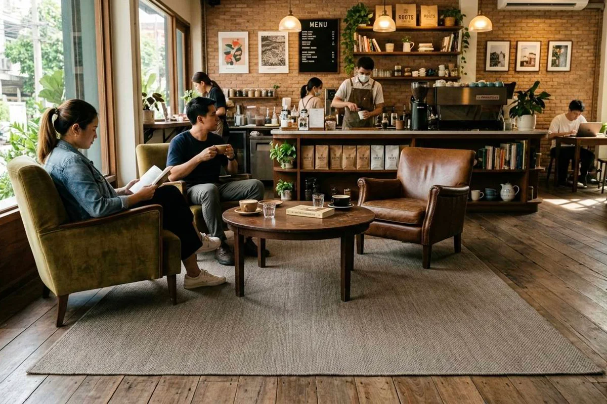 พรมกับการตกแต่งร้านกาแฟ
