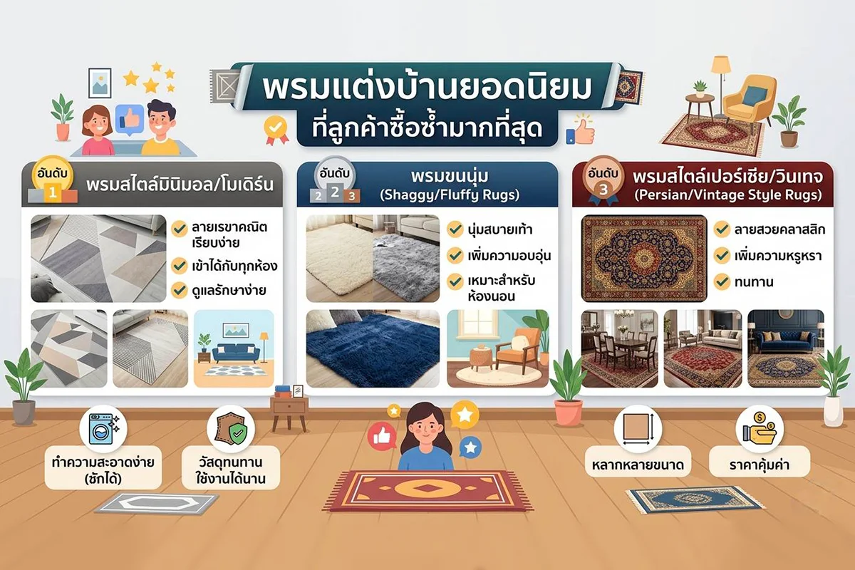 พรมแต่งบ้านยอดนิยม ที่ลูกค้าซื้อซ้ำมากที่สุด